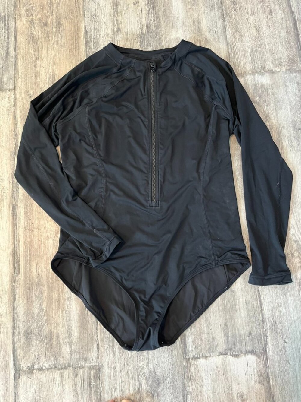 Athleta Black Long-Sleeve Zip Front One-Piece - Picture 2 of 12